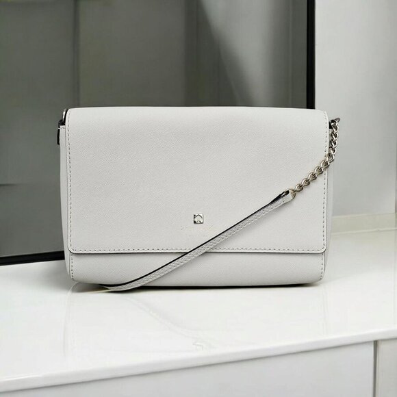 Kate Spade Charlotte Street Alek Crosshatched Leather Chain Ivory Crossbody COA - Picture 1 of 16